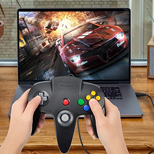 Image of Wired USB N64 Controller, FISUPER Classic Video Game Controller USB Gamepad for Windows PC MAC Raspberry PI Retropie (Black)