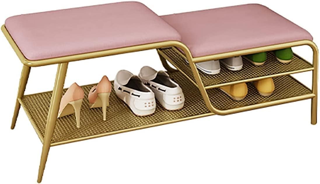 KLGFBDC Shoe Bench Storage - 2-Tier Shoe Rack with Padded Cushion Seats, Entryway Storage Solution for Hallway and Living Room