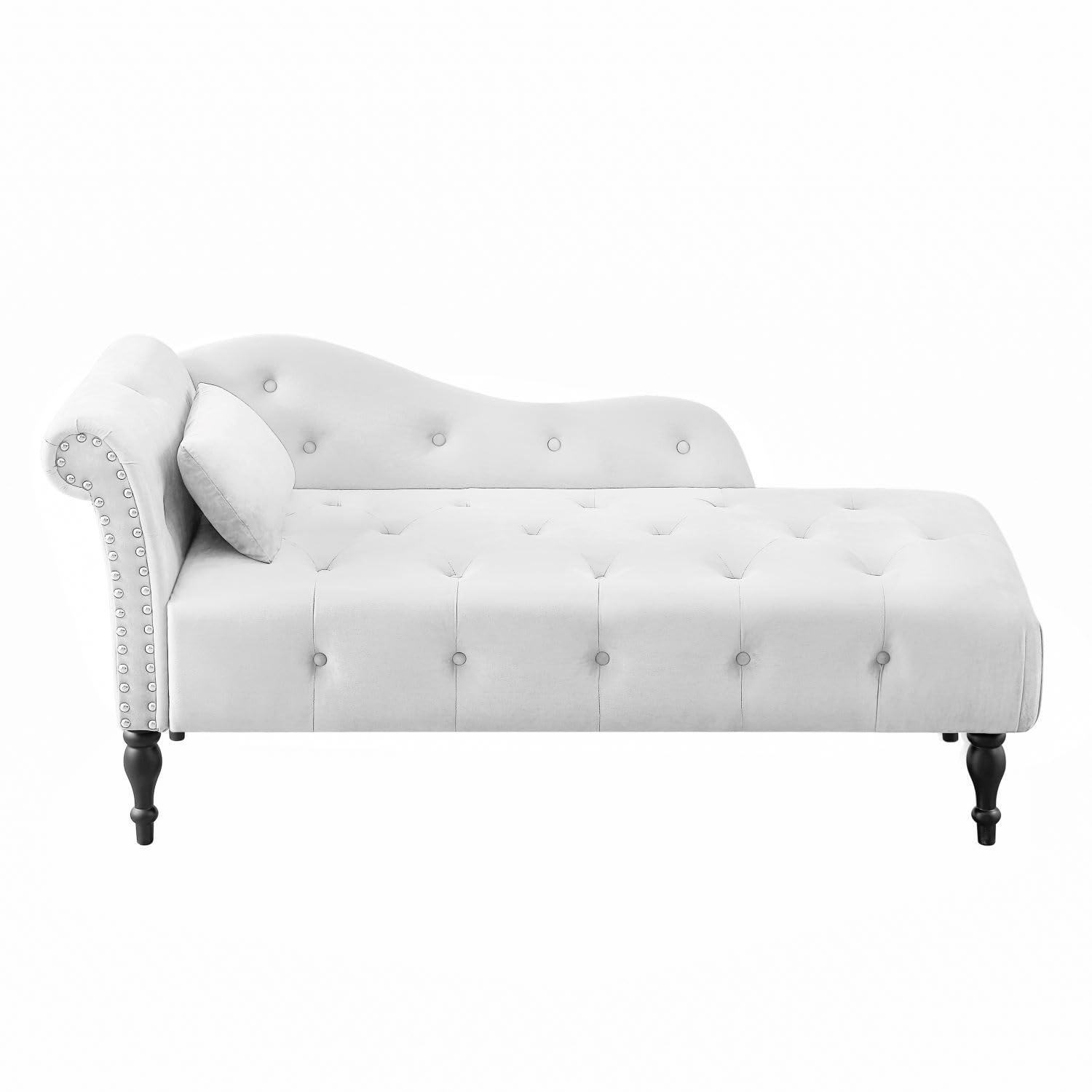 YSJZYBF 60.6" Modern Chaise Lounge Indoor Velvet Upholstered Sofa Recliner Button Tufted Arm Chaise Chair Nailhead Solid Wood Legs with Pillow for