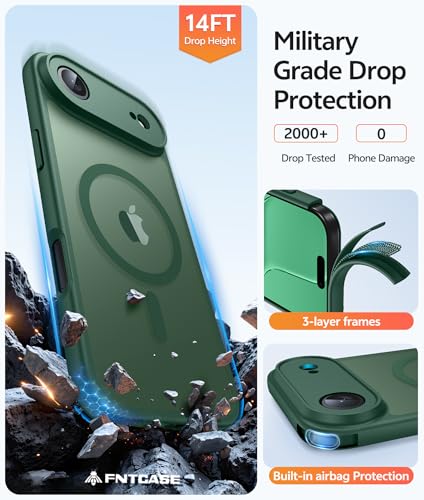 Image of FNTCASE for iPhone Air Case: [Compatible with Magsafe] Translucent Matte Cases with [Full Camera Protection] [Screen Protector] Military Grade Shockproof Protective Phone Cover - Green