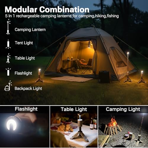 Outask Camping Light Telescopic, Collapsible Magnetic Camping Lantern with 12000mAh Battery, Telescoping IPX6/IPX7 Waterproof Flashlights, Camping Lamp for Emergency, Camping, Hiking (Military Green) - Image 3