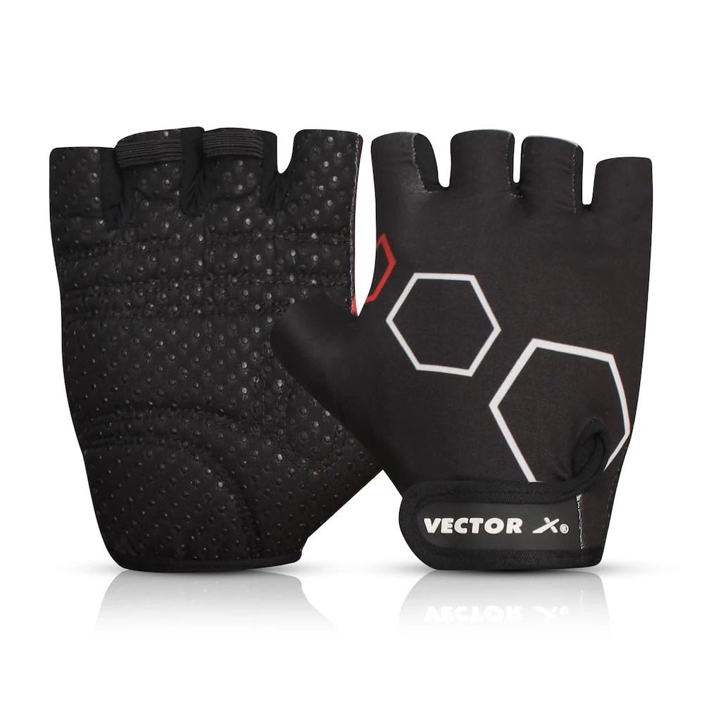 Vector X VX-300 Gym Fitness Fingerless Gloves for Men Women Sports Practice Gloves with Wrist Support Accessories Size XL (Black-White)