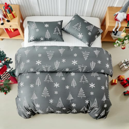 Image of Lekesky Christmas Duvet Cover Queen Size 3-Piece, Minimalist Line Art Xmas