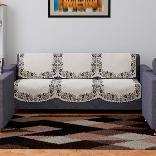 Image of Kuber Industries Sofa Cover | Velvet 3 Seater Sofa Slip Cover Set | Digital Painting Sofa Cover | Suede Ultra Sonic Couch Cover | Sofa Slipcover Set Living Room | Cream