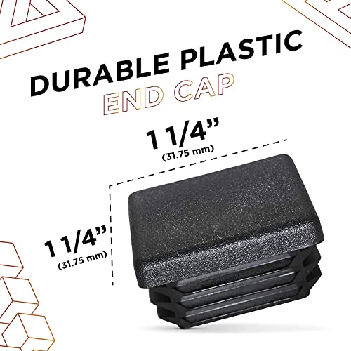 Image of Prescott Plastics 1 1 /4 inch (31.75 mm) Outer Perimeter Ribbed Plastic Hole Plugs, Square Black Metal Tubing End Caps, Strong Furniture Leg Inserts, Impact & Weather Resistant, Made in the USA - 20 Pack