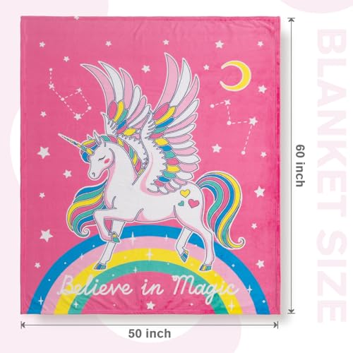 Image of Unicorn Toys Gifts for Girls Kids - Glow in The Dark Unicorns Blanket Best Birthday Christmas Valentines Easter Decor Presents for Age 1-14 Years Old Teens Child Toddler Daughter Soft Throw 50 inchX60 inch