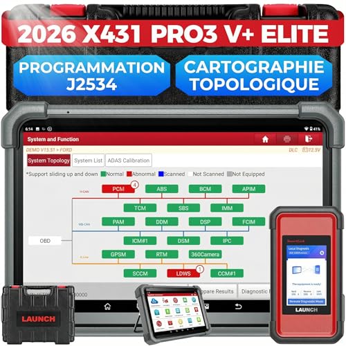 Launch X431 PRO3 V+ Elite Valise Diagnostic Auto, J2534 Programmation, Codage en Ligne de l'ECU, Bi-directionnel Topologie, 60+ d'entretien, Diagnostic à...