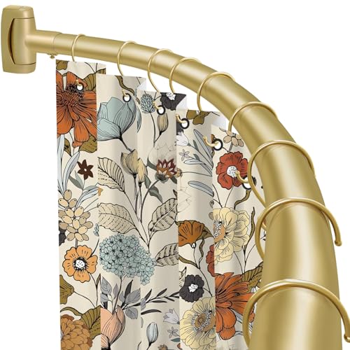YNL Curved Shower Curtain Rod 35-82In(2.9-6.8Ft), Gold Round Rustproof Shower Rod for Bathroom Bathtub, Adjustable Arched Shower Curtain Rod, Never Rust|Extra Space|Non-Slip|Expandable|Need to Drill.
