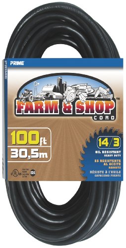 Prime EC532735 100-Foot 14/3 SJTOW Farm and Shop Extension Cord, Black
