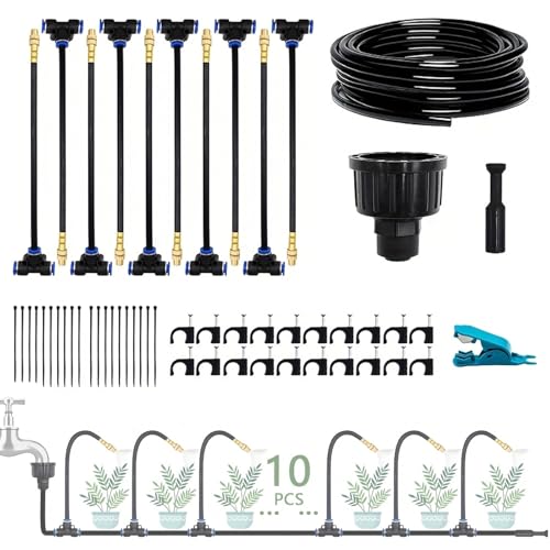 BTtime 噴霧ノズルミストシャワー 360°曲げ可能な点滴灌漑キット スプリンクラー ガーデン散水ミストシステム 散水ノズル 噴霧ノズル 曲げやすい 方向調整可能 PUホース 温室/庭/芝生/植物/ガーデン用自動灌漑システム用 (10m）