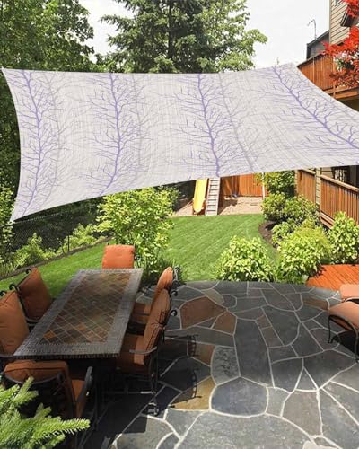 Purple Grey Tree Branch Sun Sail Shades Rectangle Canopy,Sunlight Block Heavy Duty Curved Backyard Shade Cover,Waterproof Outdoor Patio Sun Shades,12'x16' Forest Rustic Abstract Watercolor Botanical