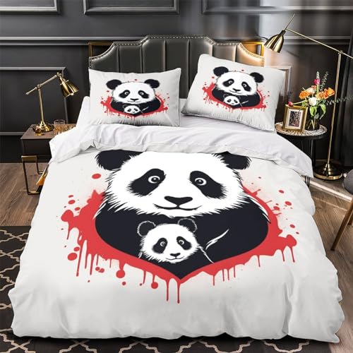 Housse de couette microfibre douce et zippée parure lit imprimé 3D panda rouge - 4