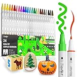 JusArt 24 Colors Dual Tip Acrylic Paint Markers with Dot and Fine Tip, No-Bleed Paint Pens and Waterproof Markers for Rock, Wood, Glass, Ceramic - Vibrant Art Supplies for Kids, Beginners & Artists