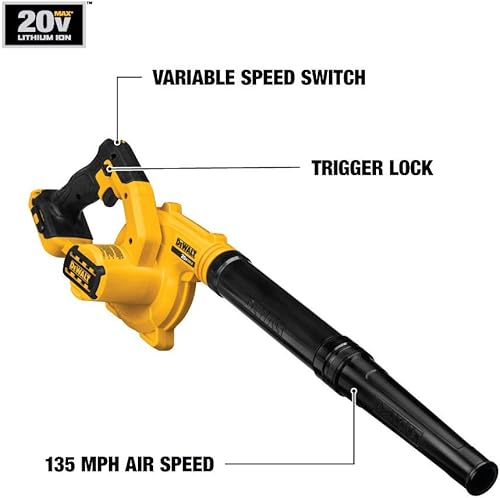 Miniatura 2 de DEWALT Soplador máximo de 20 V para lugar de trabajo, compacto con batería y cargador, 3 Ah (DCE100B y DCB230C)
