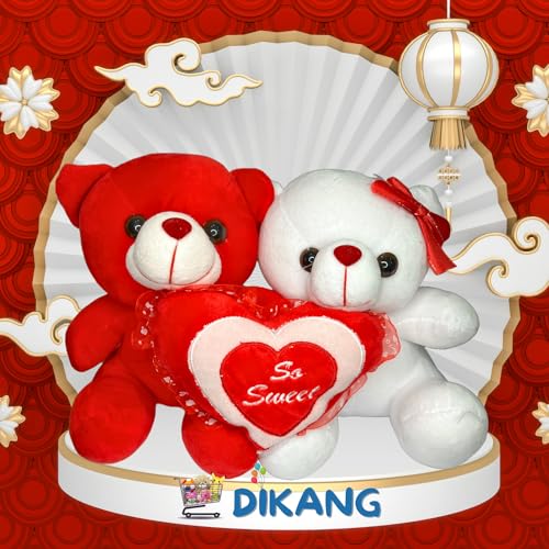 Image of DIKANG Red and White Teddy Bear with Heart for Valentine's Day Gift | Valentine Gift for Boyfriend /Girlfriend /Husband /Wife (25 CM, RED & White)