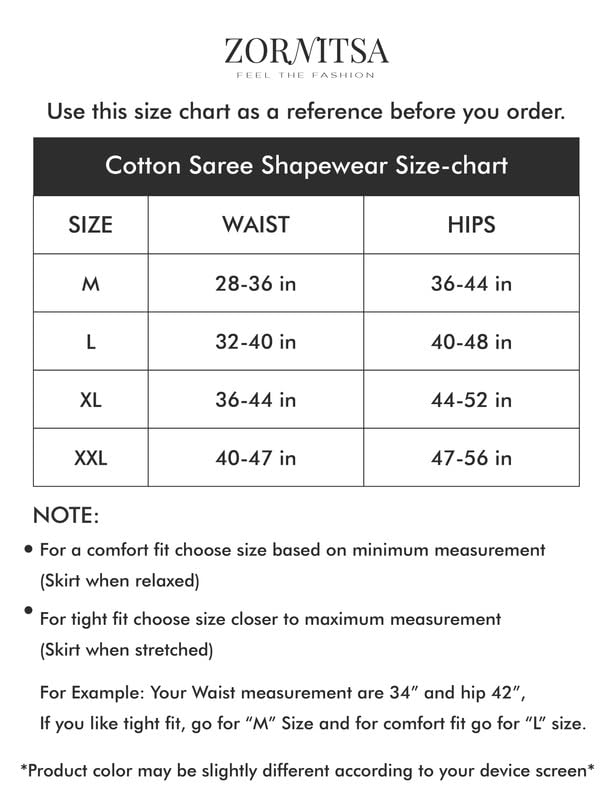 Image of ZORNITSA Cotton Lycra Saree Shapewear Petticoat for Women, Stretchable Saree Shaper Petticoat Inskirt, Shape wear Dress for Saree, Skirts