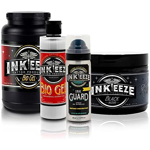 INK-EEZE Tattoo Artist Bundle, Black Ointment + Spray Bandage + Bio Gel 6oz + Bio Gel 5lb, Aftercare and Cleanup, Cruelty Free, Made in USA Cover