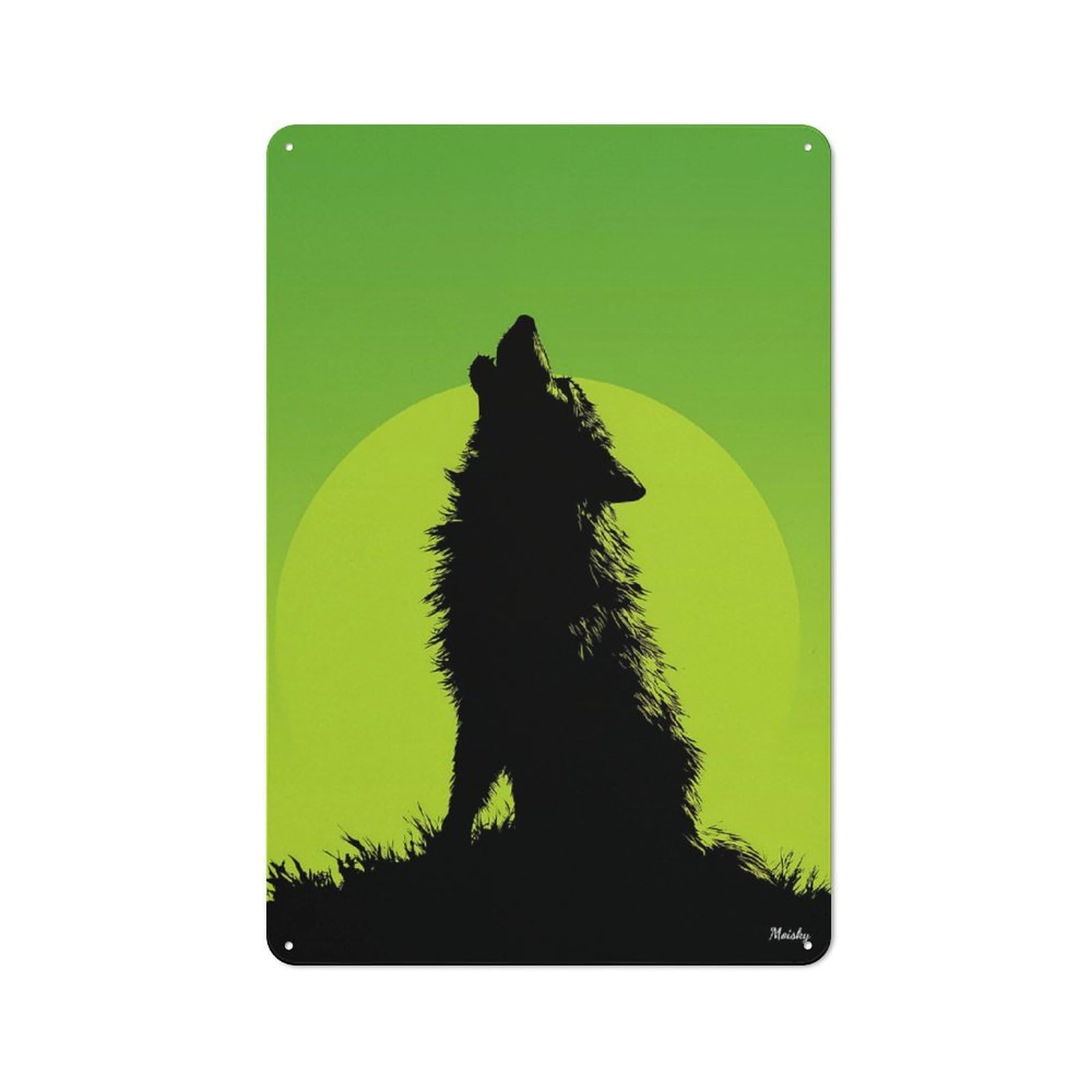 Junmoney Howling Wolf Silhouette – Wild Nature On Gree Retro Metal Wall Sign 30X20cm With N For Café Or Home Bar, For Café-Style Decor Fans