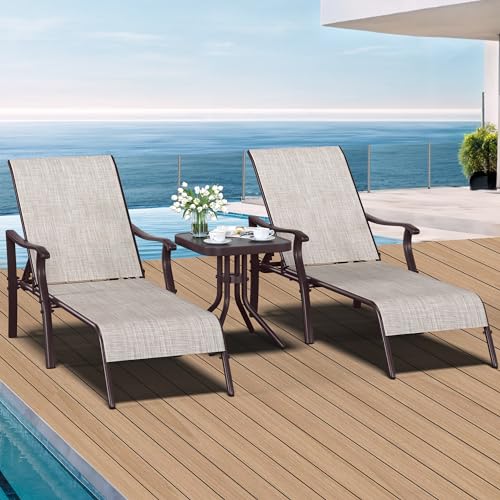 YITAHOME 3PC Tumbonas Jardin Exterior, Tumbonas Piscina con Mesa Auxiliar, Tumbonas para Jardín 197x66x95cm Impermeable y Resistente a la Intemperie para Jardín/Patio/Playa con Capacidad 150KG (Beige)