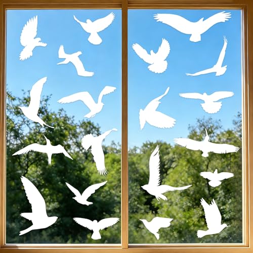 Inreeme Stickers Anti Collision Oiseaux - 37 Pièces Oiseaux Blanc Autocollant Vitre, Décoration Statique Réutilisable pour Vitres contre les Collisions...