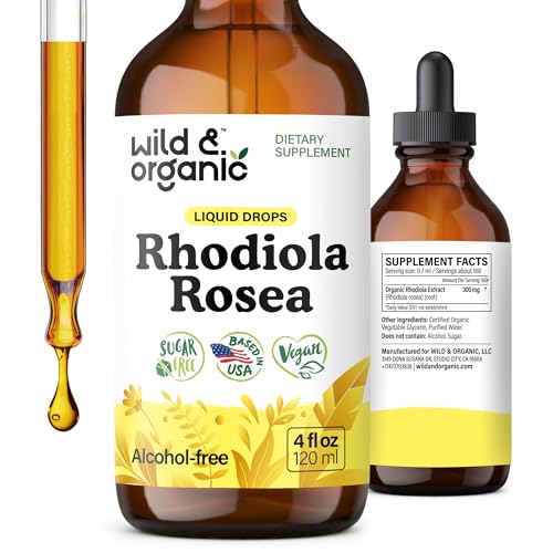 Wild & Organic Rhodiola Rosea Tincture - Rhodiola Rosea Supplement for Mood Support - Relaxing Root Extract Liquid Drops - Vegan Sugar & Alcohol-Free - 4 fl oz