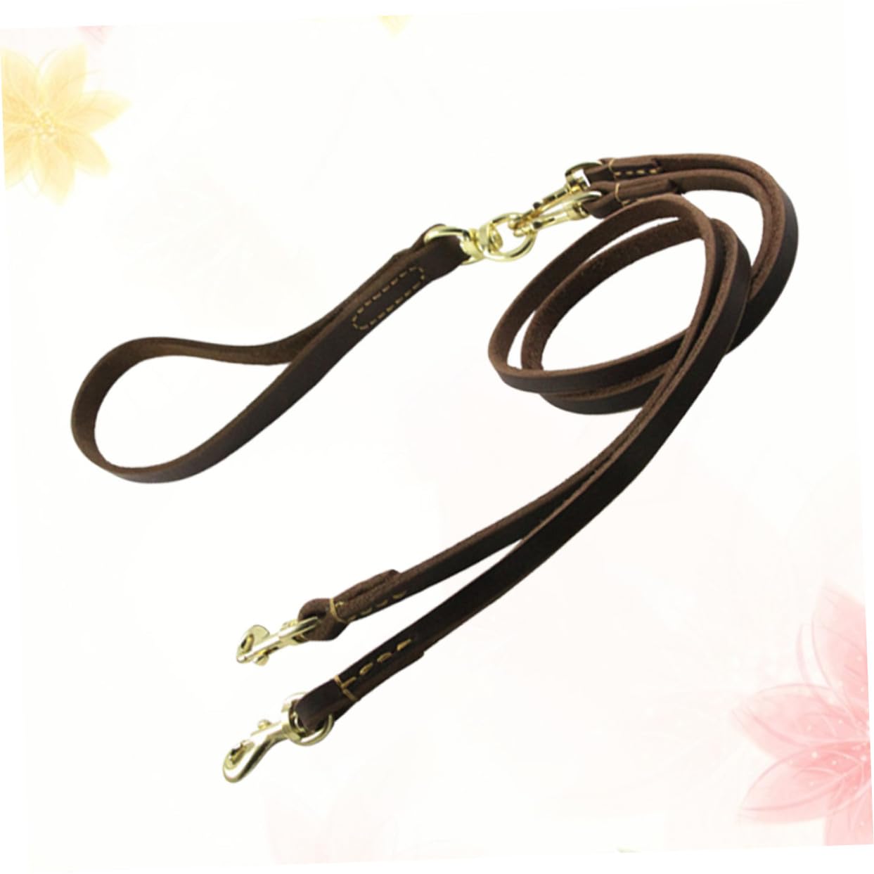 Laisse Double Tête pour Chien, Réglable, 1 Pièce, Cuir Bovin | 1, 6 X 120cm, Couleur Café, Légère et Respirante, pour Chiot et Chien, Usage Extérieur et Déplacements