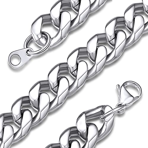 Chaîne Acier Inoxydable Homme Gourmette Épaisse Garçon Collier Garçon Maille Cubain, Goldchic Bojoux Hip Hop- [Acier-Lageur: 14mm] 66 cm- Cadeau Anniversaire Saint Valentin Noël Gift Cover