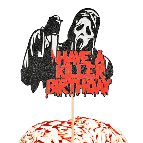 Decoración de Cupcake de Halloween,Happy Birthday Tarta Cake Topper, Cumpleaños Halloween Accesorios para Asesino Have a killer birthday