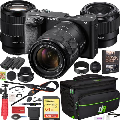 Image of Sony a6400 4K Mirrorless Camera ILCE-6400M /B with 18-135mm F3.5-5.6 and FE 50mm F1.8 2 Lens Kit Bundle with Deco Gear Travel Case Photography Accessories Set and 2X Extra Battery