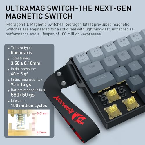 Image of Redragon K617 HE Rapid Trigger Gaming Keyboard, 60% 61 Keys Wired Mechanical Keyboard w /Adjustable Hyper-Fast Actuation, Dedicated Hall Effect Magnetic Switch, PBT Gradient Keycap Strap Version