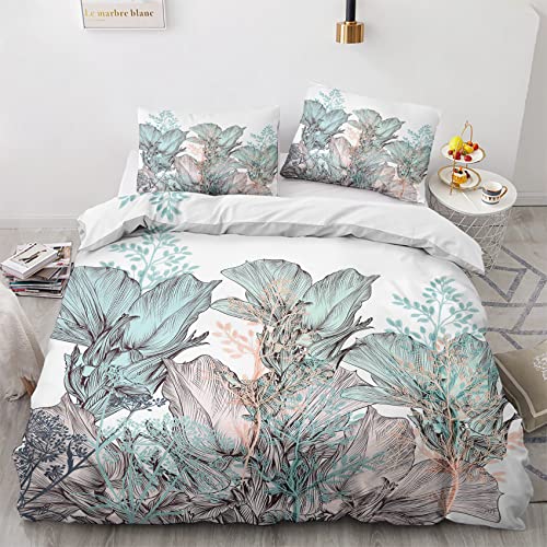 Nature Emperor Size Duvet Cover Sets, Tropical Plant Printed Bedding Set 3 Pcs, Ultra Soft Microfibre Room Decoration Quilt Cover & 2 Pillowcases with Zipper Closure 290 x 235