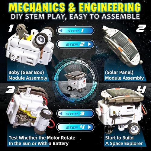 Image of The Little Ones Robot Toys - Robot Kit, Space Toys,Solar STEM DIY Toys for Kids,Astronaut Toy,Best Birthday Gifts for Boys & Girls Age 6-8-10-12-14 Years Old,Rocket Model [6IN1 Solar Space Fleet ++]