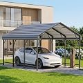 HOMSHADE 10x15FT Heavy Duty Metal Carport, All-Weather Galvanized Steel Car Port Garage with 132° Steep Anti-Pooling Roof & Enhanced Base, Outdoor Shelter for Vehicle, Boats, Trucks