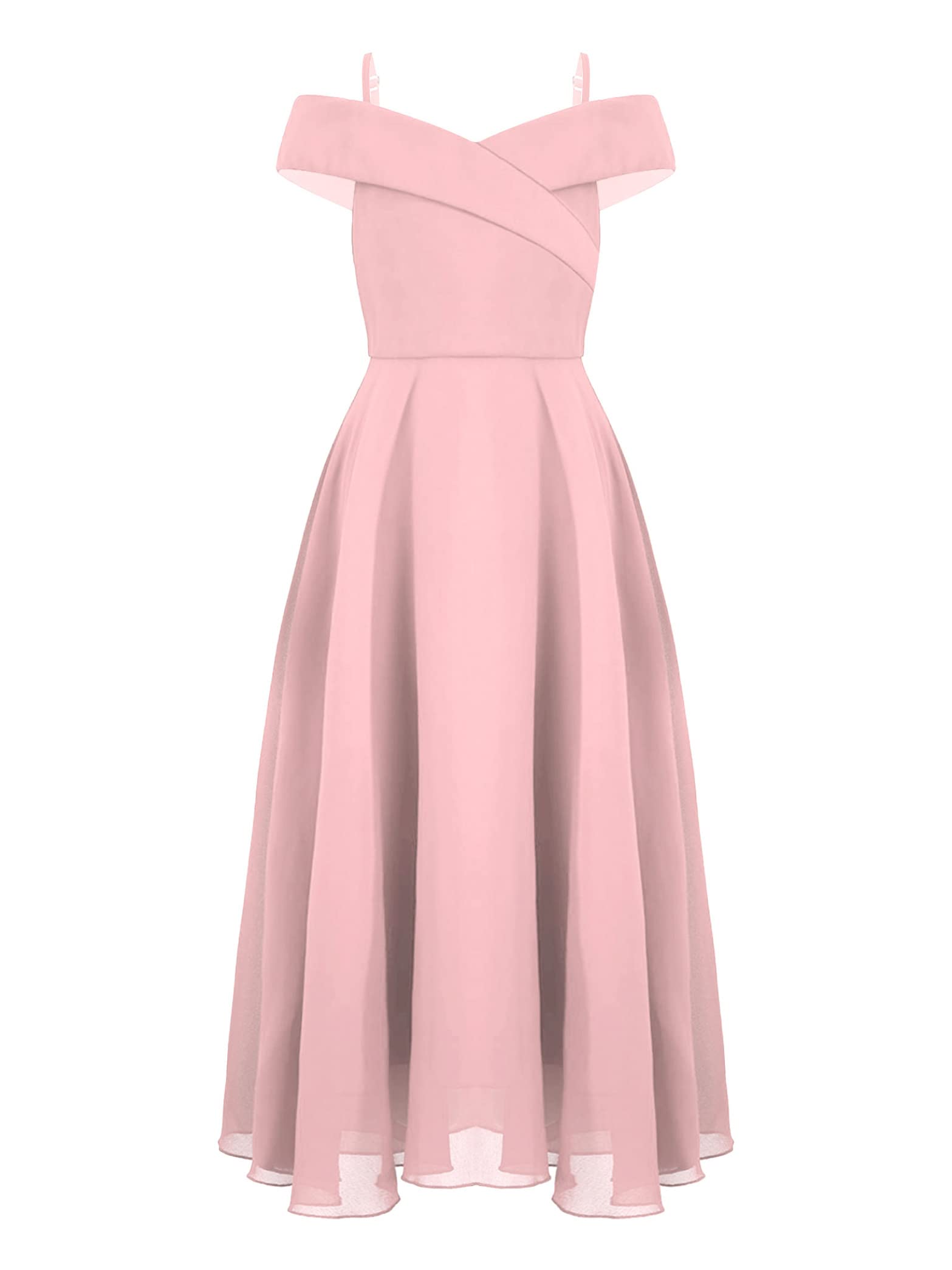 Hedmy Vestido Largo de Elegante para Niña Vestido Gasa de Fiesta Sólido con un Hombro Vestido de Graduación Cóctel Desfile Formal 7-16 Años