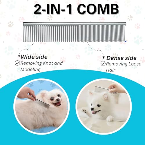 Image of Candure Pet Friendly Dog Brush for Shedding & Effective Hair Removal Double-Sided Dematting Comb for Dogs & Cats Hair Brush for Shedding - Undercoat Rake for Dogs with Comb (Large, Blue)