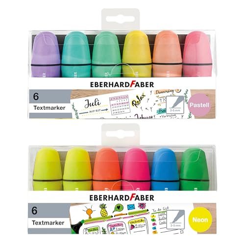 EBERHARD FABER 599040 - Mini Textmarker Set, 12 Marker in Neon-...