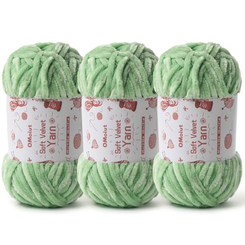 Image of 3x100g Fluffy Velvet Chenille Yarn for Crocheting and Knitting, 3x87.4yd Baby Yarn for Crocheting Soft, Crochet Chunky Yarns Amigurumi Yarns(Light Green