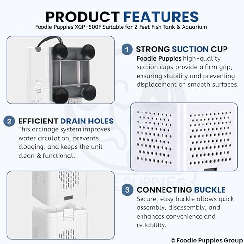 Image of Foodie Puppies Aquarium Internal Sponge Filter - (XQP-500f) | 500L /h 5 Watt Motor | Ultra-Silent, Multi-Function Submersible Filtration Pump Suitable for 2 Feet Fish Tank and Aquarium