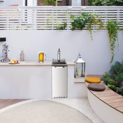 Hck 15 Inch Universal Beverage Refrigerator And Full Size Outdoor Kegerator 2 In 1, Keg Beer Cooler For Beer Dispensing With 1 Tap, Complete Accessories, Digital Control, Auto Defrost And Sus304 Door #TOP5