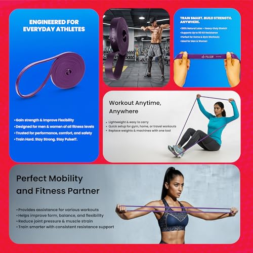 Image of PulseITLoopBand Heavy Resistance Band for Exercise & Stretching, Pull Up Band Suitable in Home & Gym Workout, Power Bands for Men & Women. (Material: Natural Rubber) Purple 30-45kg
