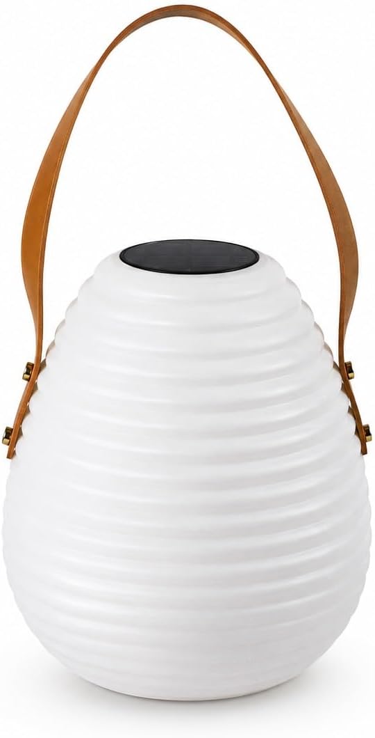 Solar Table Lamp, 5W Color Changing LED Portable Outdoor Lantern | Ribbed PE Body with Carry Handle and IP54 Protection for Patios, Decks, Gardens, Balconies, and Camping(Small)