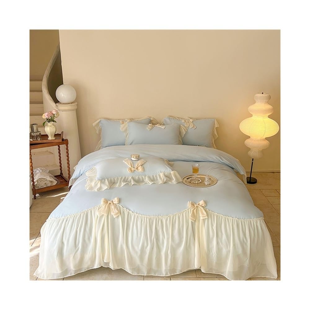 Parure de lit king en microfibre douce avec dentelle à volants romantique