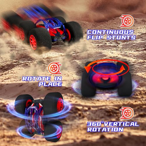 Image of pinkking Stunt Remote Control Car with Oversized Sponge Tires Outdoor Indoor RC Car 2.4GHz Electric Race Stunt Vehicle Toy Double Sided 360 Rolling Rotating Driving Car for Kids Boys Girls Gift