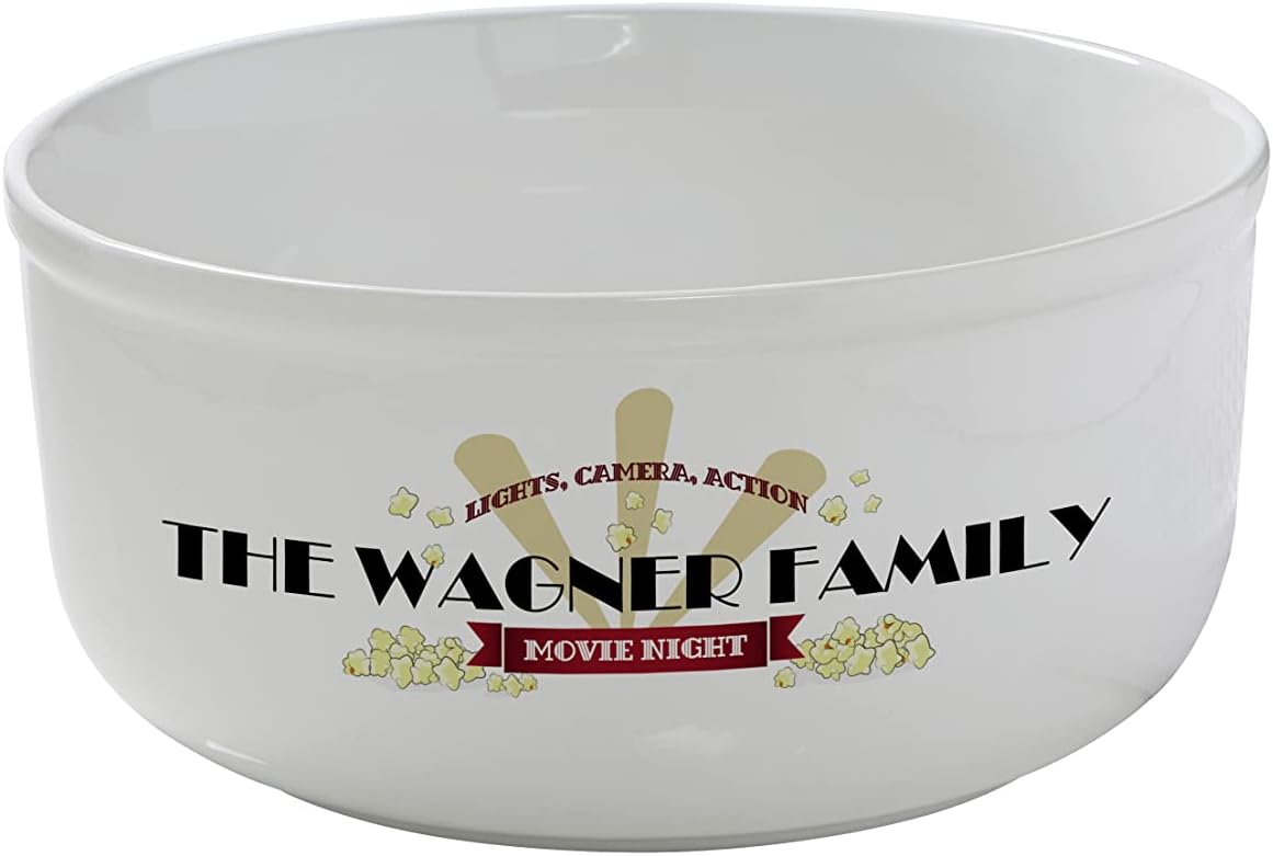 Personalization Universe Movie Night Large Snack Bowl - Customizable Ceramic Popcorn Bowl For Family Movie Nights, Large 5 Quart Capacity, Dishwasher Safe