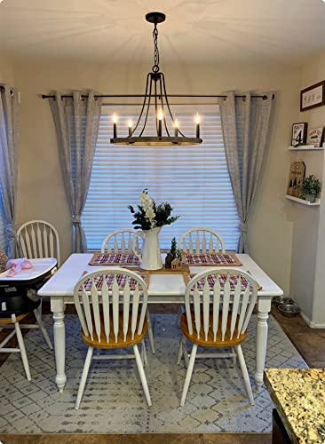 Kira Home Fairbrook 24.5" 5-Light Rustic Farmhouse Wagon Wheel Chandelier, Round Kitchen Island Light, Smoked Birch Wood Style + Black Finish #TOP1