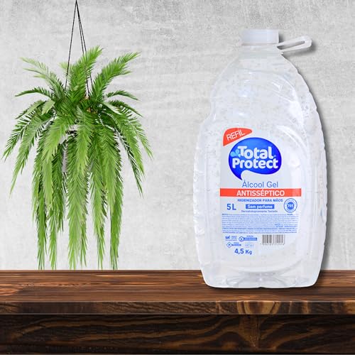 Álcool em Gel para as Mãos, Mata 99,9% dos germes e bactérias, Total Protect, 5 Litros, Transparente