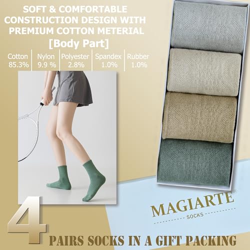 Image of MAGIARTE Womens Athletic Cotton Mini Crew Socks Thick Cushioned Running Hiking Multi Sports Socks for Women 4 Pairs