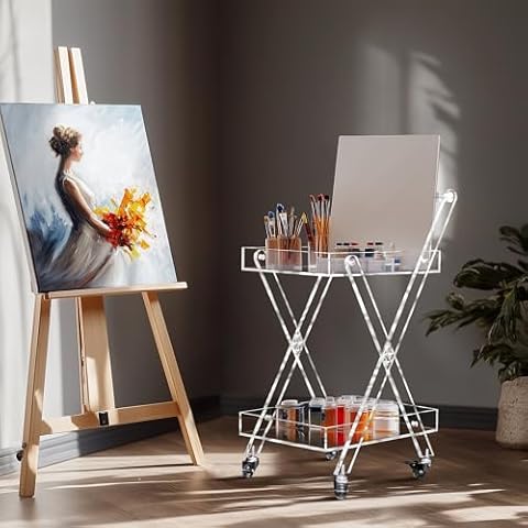 UMAIL 2-Tier Acrylic Multifunction Storage Cart,Rolling Utility Cart,Mobile Bar Cart with 2 Lockable Wheels 15.6'' L x 11.8'' W x 28.1'' H Cover