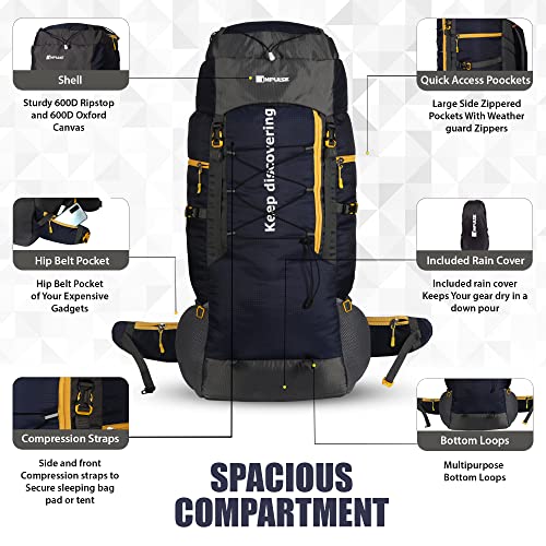 Image of Impulse rucksack bags 80 litres travel bag for men tourist bag for travel backpack for hiking trekking Bag for men camping KD007 bag with 1 Year Warranty