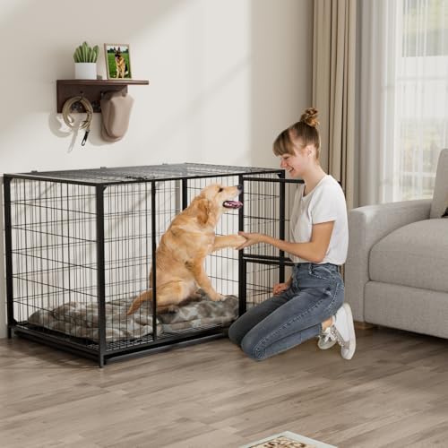 VOWNER Hundekäfig Hochbelastbar, 3 Türen Hundebox, 104 x 68 x 73 cm, für mittelgroße und große Hunde, 2 abnehmbare Türen mit Herausnehmbares Bodenschale, XL Gitterbox für Zuhause, Schwarz